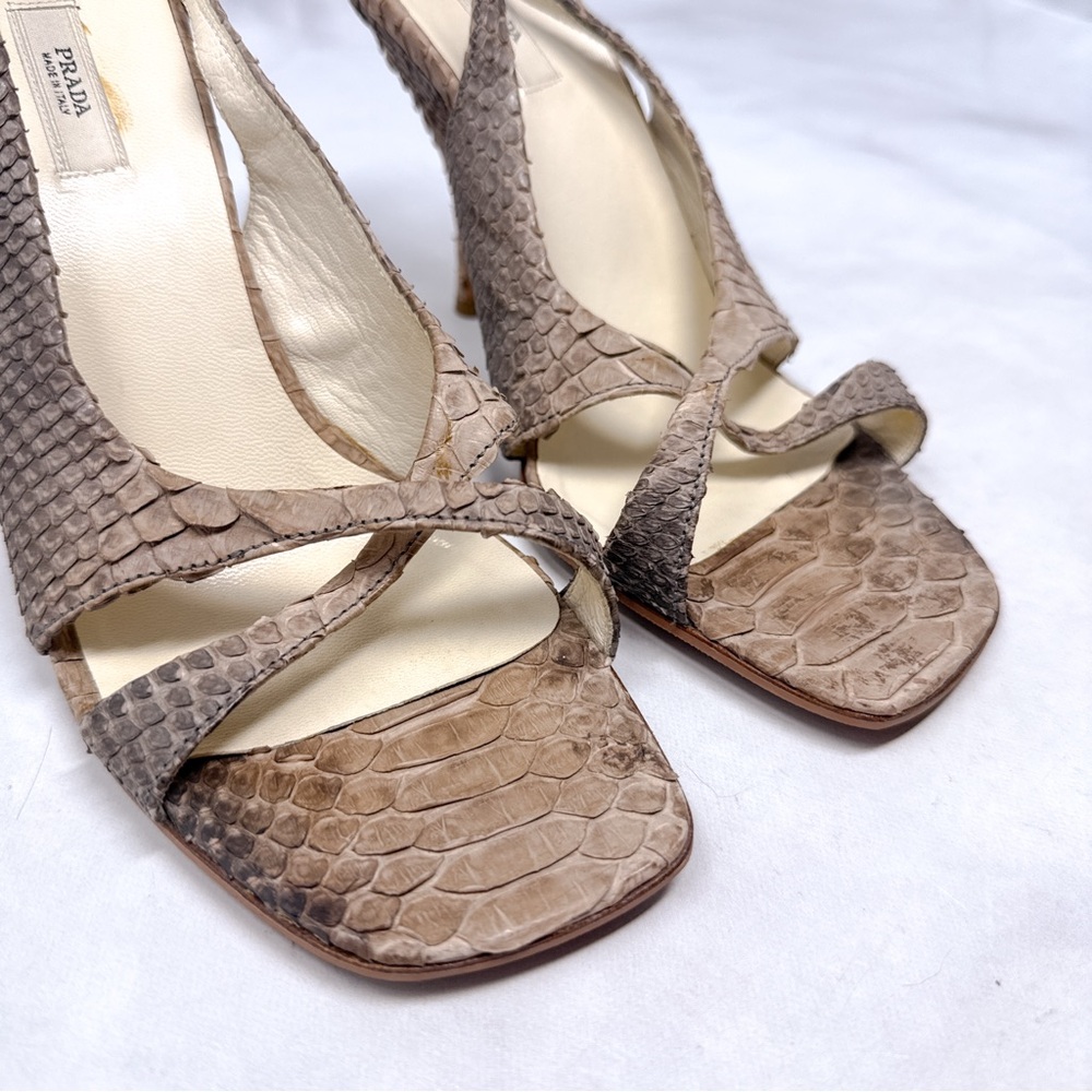 PRADA Vintage Y2K Leather Snakeskin Square Toe Slingback Sandal Heels 2000s 35.5 - Picture 5 of 16